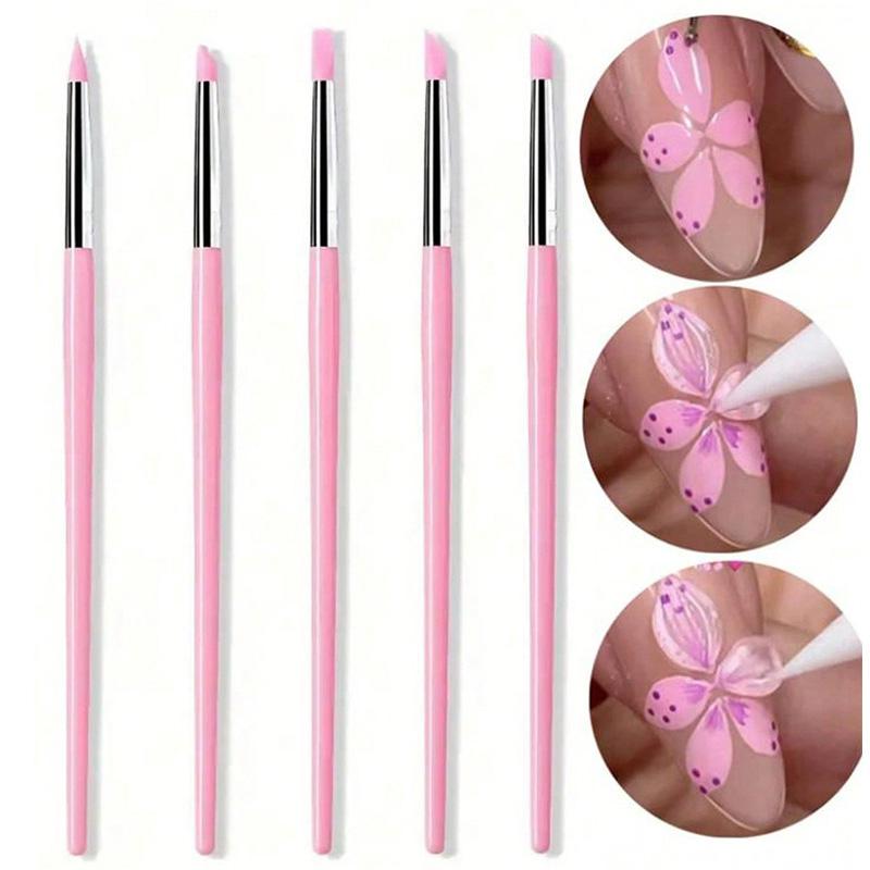 5Pcs/set Silicone Nail Brush UV Gel Polish Tip 3D Image DIY Dotting Polish Brushes Pen Professional DIY Manicure Tools