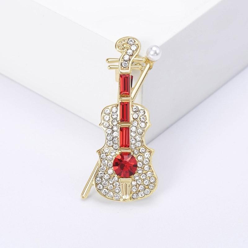 Rhinestones Studded Violin Shape Brooch Lapel Pin Artistic Brooch Pin for Formal Event Outfit Women and Men Unisex