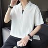 Sommer Herrenhemd V-Ausschnitt Revers Einfarbig Fake Zweiteiler Eisseide Kurze Ärmel Lockerer Pullover Dehnbar Lässiges Alltags-T-Shirt Spo