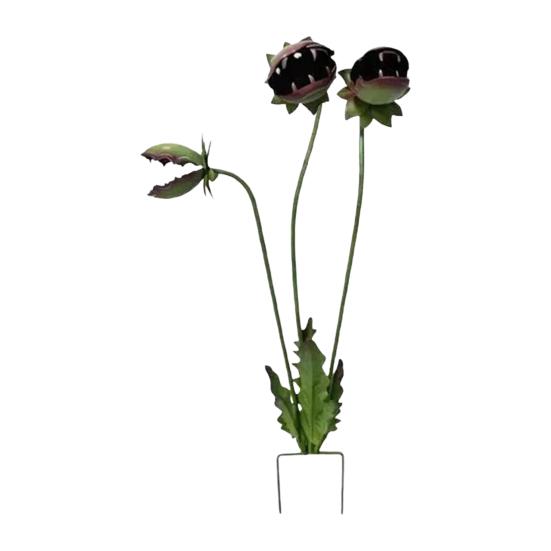 Metal Carnivorous Plant Garden Stake Handmade Rainproof Yard Sculpture for Flower Beds Patios Planters Rustproof Unique Quirky Garden Gift