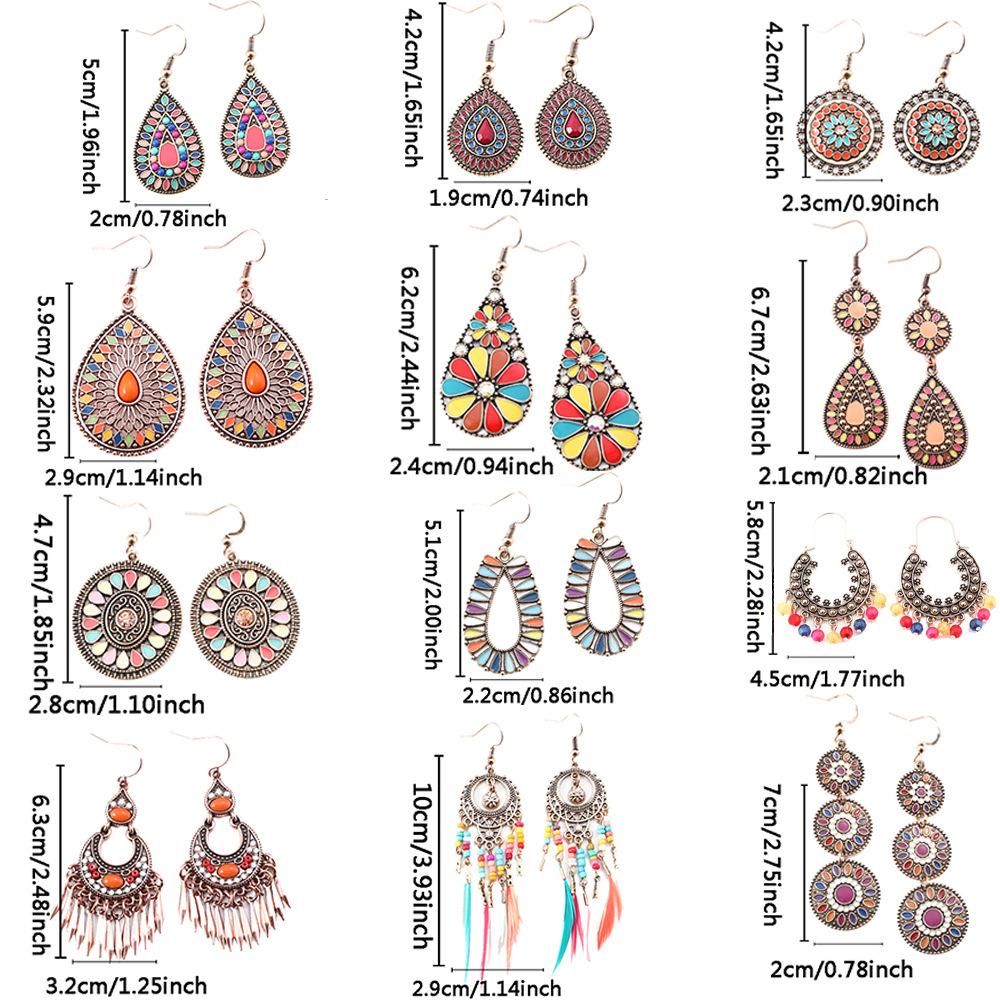 Vintage Bohemian Vacation Style Female Earrings Fashion Ethnic Unique Drop Oil Colorful Geometric Dangle Earrings Female Jewelry