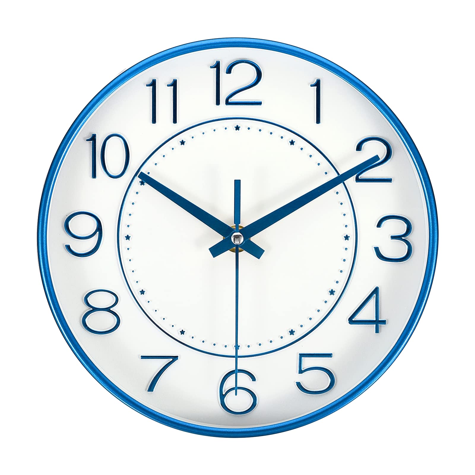 

PATIKIL 20cm Silent Round Modern Wall Clock for or Bedroom Blue Battery-Operated Non-Ticking Kitchen, Office, Decor,