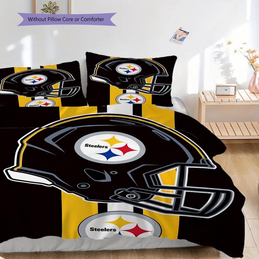 Set Copripiumino Trapuntato con Fantasia Pittsburgh Steelers Federa Decorazione per la Casa Regalo di Compleanno (1 * copripiumino + 2 * federa, senza nucleo)