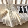 White Knitted High Waist Sliming A-line Skirt for Women Autumn/Winter Light Luxury High End Elegant Commuter Maxi Skirts