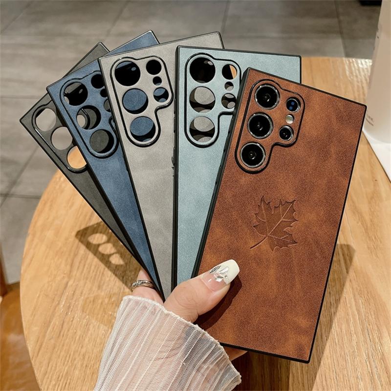 PU Leather Embossing Maple Leaves Case For Samsung S25 S24 S23 S22 S21 Plus Note 20 Ultra A56 A36 A26 A16 A55 A54 A15 A34 Cover