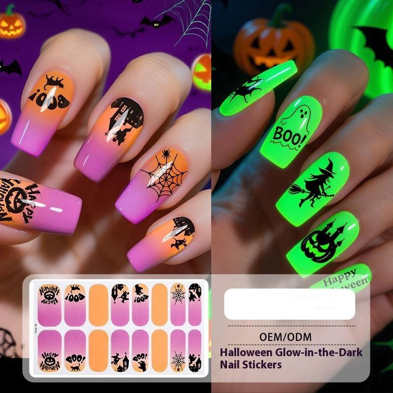 

1 лист Хэллоуин наклейки для ногтей водонепроницаемые европейские и американские мультяшные детские милые не требующие запекания ночные светящиеся украшения для ногтей A19