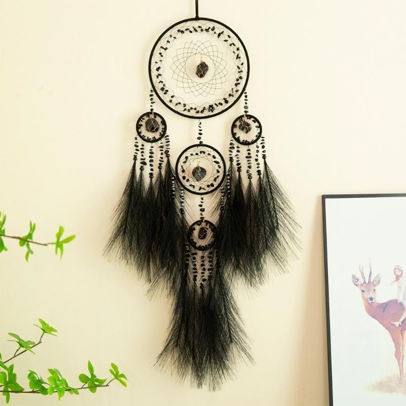 Handcrafts Dreamcatchers with Pampas Grass and Crystal Stone for Home Wall Hanging Decoration and Peaceful Ambiances