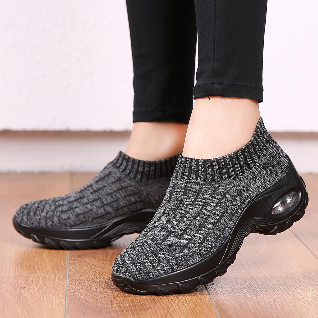 Large size women's shoes spring and summer new fly-woven sports shoes air cushion sports shoes middle-aged and elderly mother shoes wedge shoes women