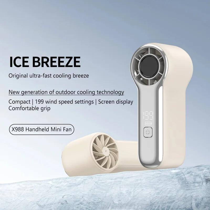 High Speed Mini Handheld Small Fan 199 Wind Speed TYPE-C Charging Battery Life Turbo Portable LED Screen Display Outdoor Fan2026