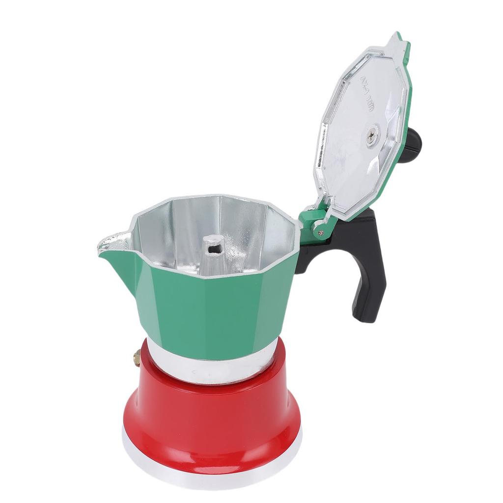 Coffee Pot Italian Coffee Maker for Gas Electric Stove Top 3 Cup Camping Manual Cuban Coffee Percolator Green and Red