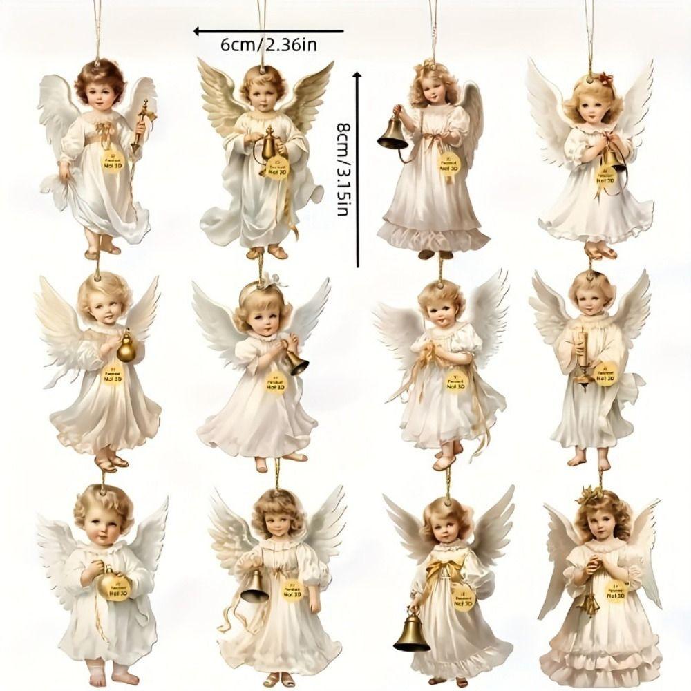 12Pcs Wooden Victoria Angel Ornament Set Handcrafted Christmas Decorations New Xmas Tree Pendant