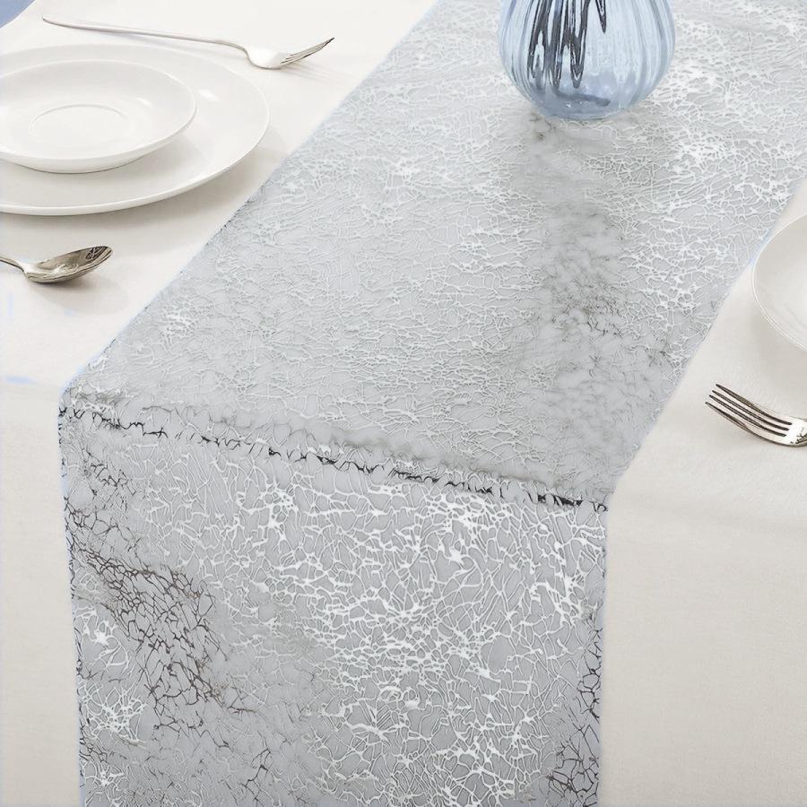 Gold Stamped Rectangular Polyester Table Runner for Weddings and Dining Decor 28cm x 275cm серебряный