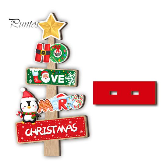 Stable Base Christmas Decor 2D Wooden Tabletop Ornaments, Xmas Tree Santa Lightweight Trees Snowman Sign with Stand, Holiday Party Decorations Favors