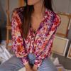 2025 Autumn New Style, Single Row Multi Button Shirt, Women's, European and American, Thin Style, Casual Style, Floral Print, Long Sleeved Top