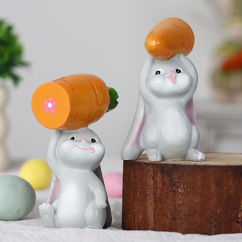 Easter Decorations - Creative and Adorable Little Rabbit Holding Carrot Set - Home Party Table Decoration