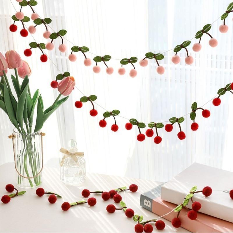 62KD Versatile Cherry Felt Balls String Craft Supply Create Magical Atmospheres