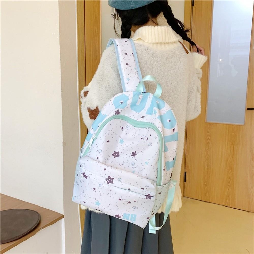 Letter Print Oxford Cloth Backpack Large Capacity Students School Bag Star Backpack  Travel