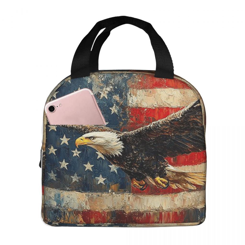 Vintage American Flag Eagle Insulated Lunch Bag for Women Kids Leakproof Food Boxes Thermal Lunch Box Tote