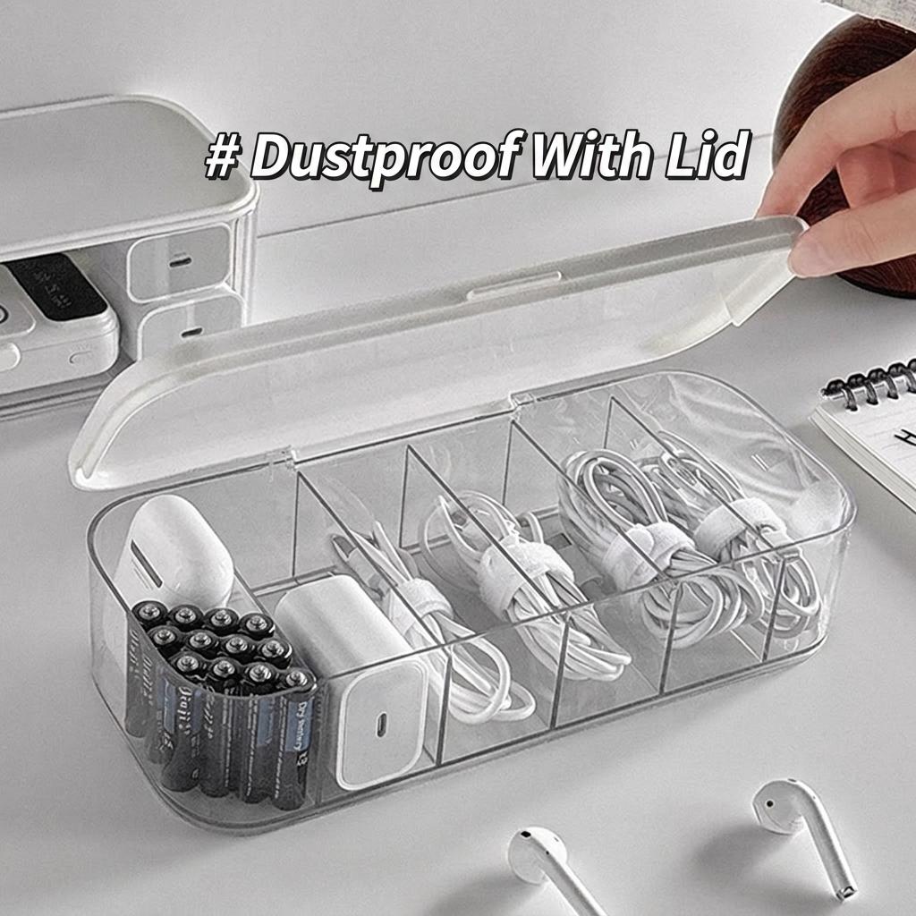 Double Layer Transparent Cable Organizer Box PP Material Dustproof Data Cable Storage Container for Desktop Office Home Dorm
