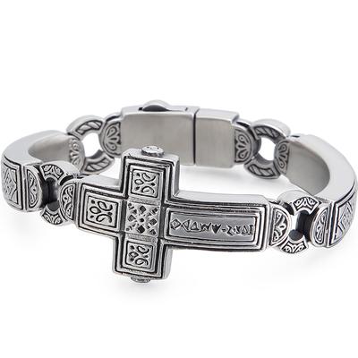 Pulsera de hombre con cruz religiosa retro, de metal pesado, de acero inoxidable 316L macizo, pulseras para hombre, accesorios de joyería para motociclistas