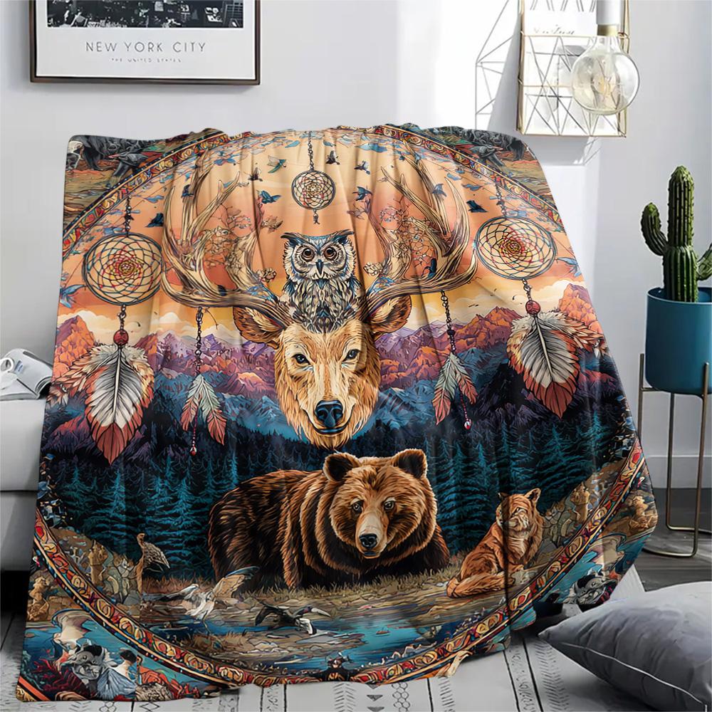 Deer Print Flannel Blanket, High quality Comfortable for All Seasons, Home Decor, Warmth and Comfort, Perfect for Christmas Gifts