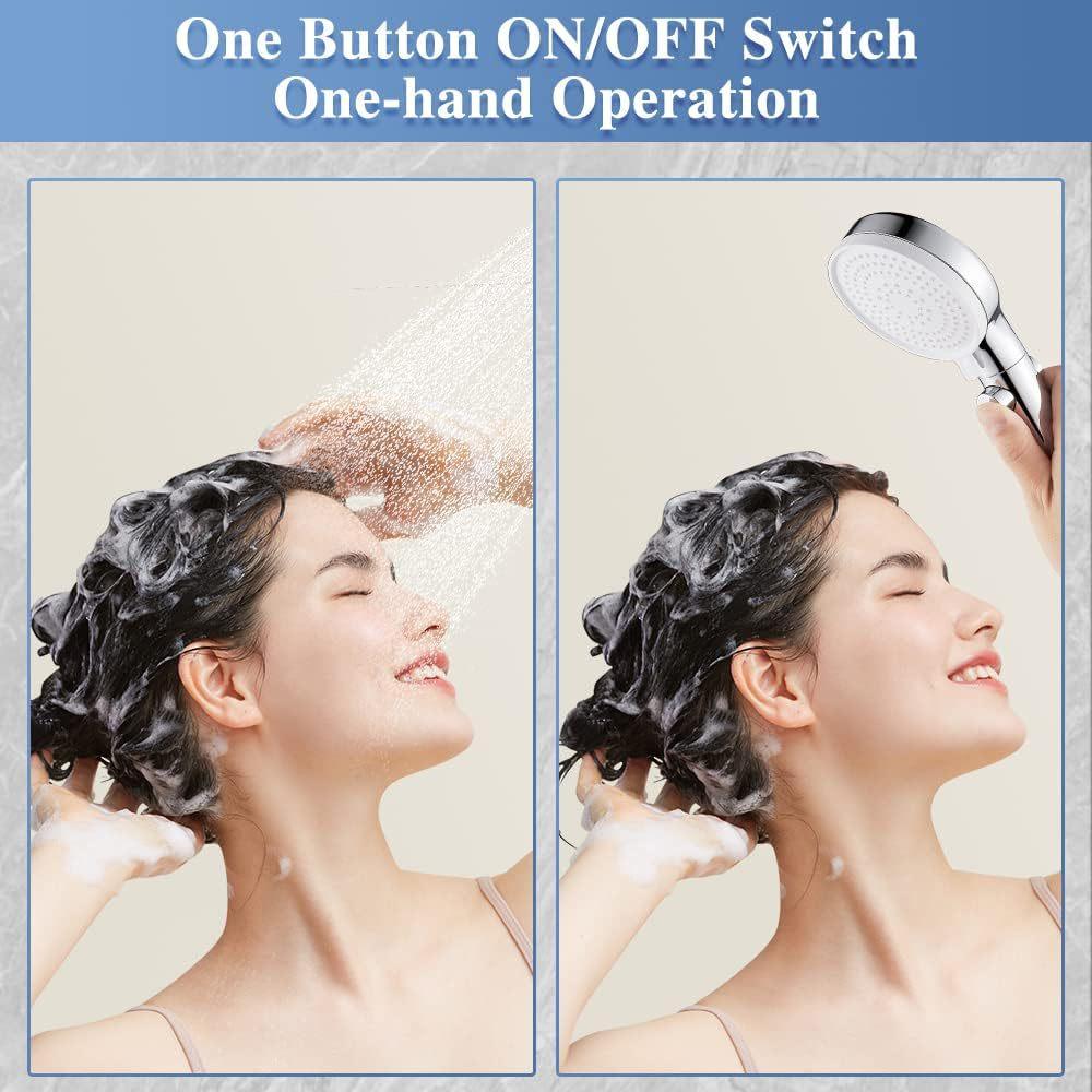 High Pressure Handheld Shower Head with Stainless Steel Hose Adjustable Bracket, 4 Modes Showerhead with ON/OFF Switch