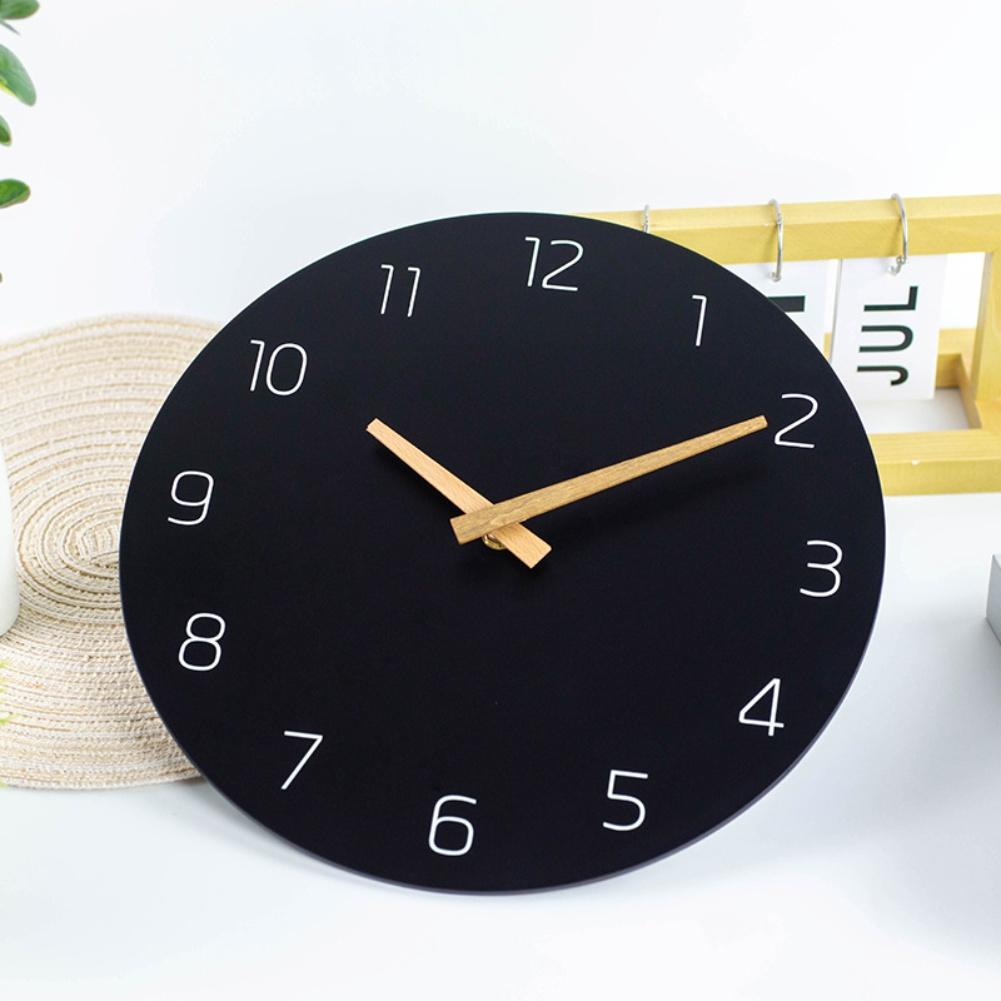Frameless Wooden Wall Clock 30cm with Silent Quartz Movement Battery Operated for Bedroom Study and Office Walls