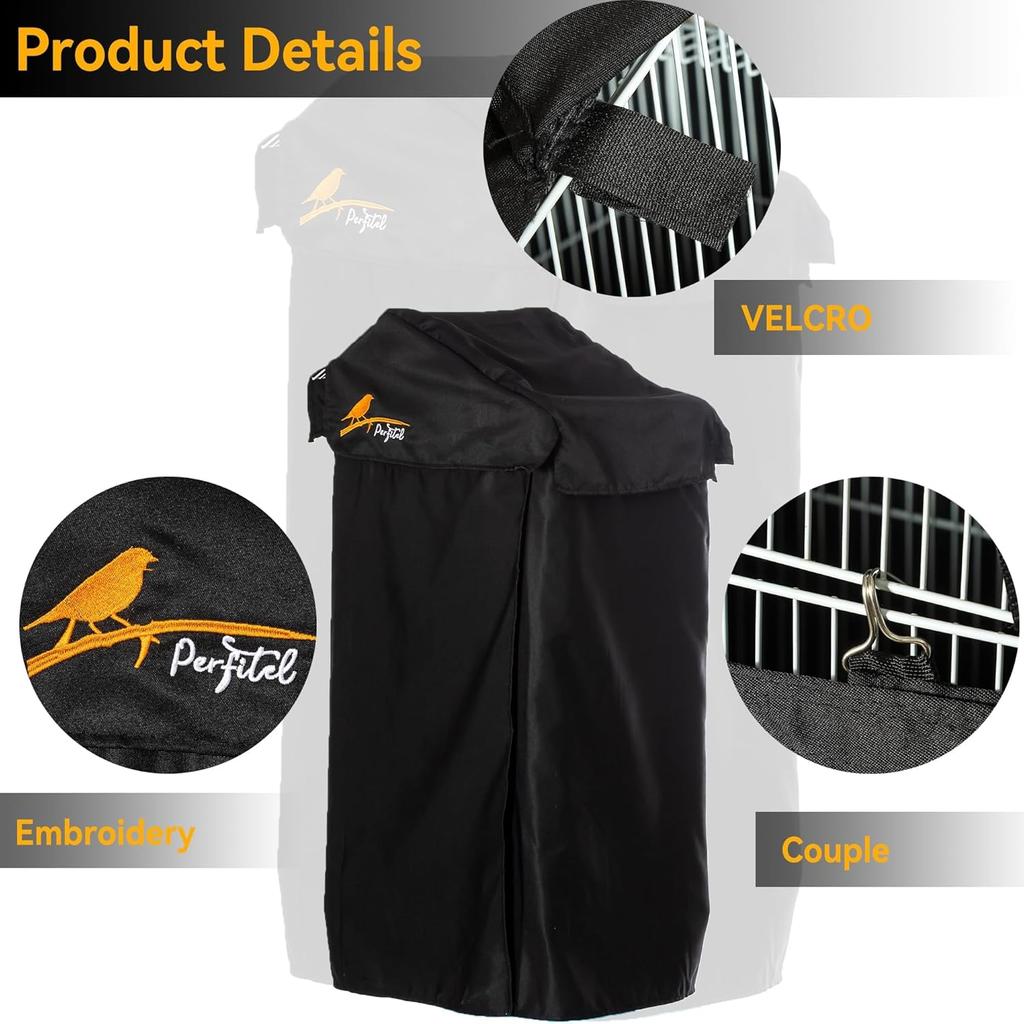 Small Bird Cage Cover(Black) Good Night Black-Out Cover for Birdcage with Roof Top Durable Breathable Washable Material (18x14x 39) inches(cage is