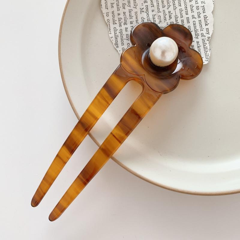 Japan Hair Stick Women Hair Clips Elegant Flowers Pearl U Shape Acetate Hair Clip Girls Hair Sticks Hair Accessories  New