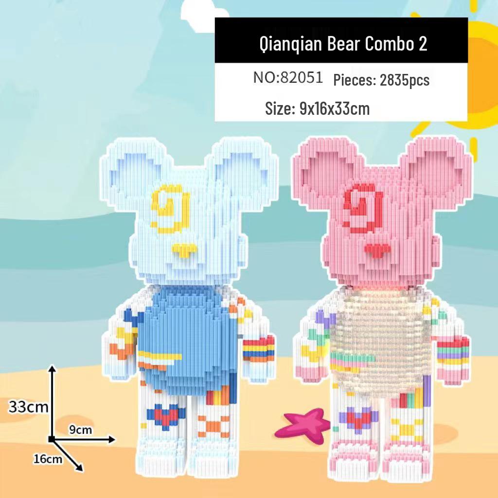 Girls' Compatible Lego: Violent Bear Building Block Series - Educational Micro-Block Interlocking Toys & Gifts