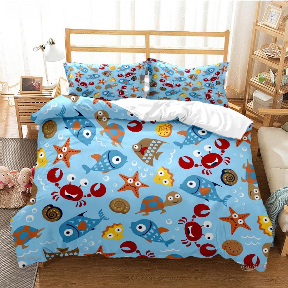 Cartoon Ocean Whale Dolphin Duvet Cover Kids Cute Kawaii Bedding Sets Soft Quilt Cover and Pillowcases Single_Double_Queen_King