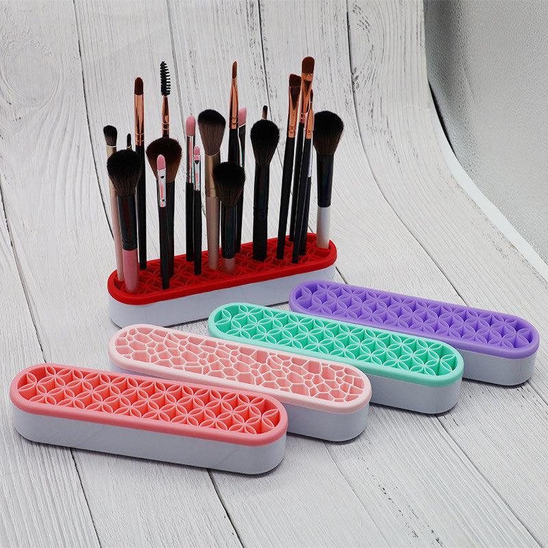 Punktuelle Silikon-Make-up-Pinsel-Aufbewahrungsbox & Lippenstift-/Augenbrauenstift-Halterständer