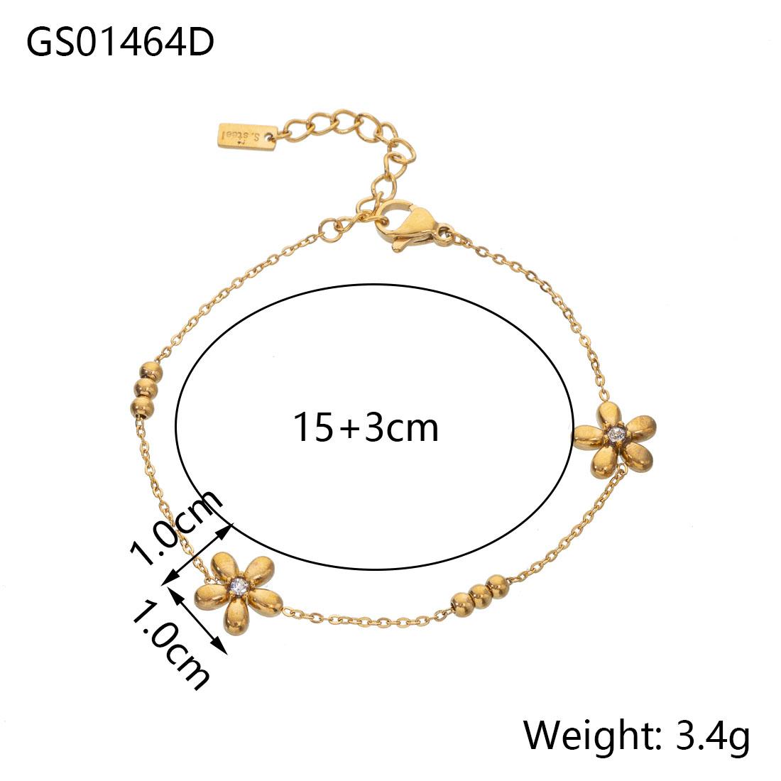 

CARLIDANA Trendy Korean Jewelry Fashion Zircon Flower Daisy Bracelet 18k Gold Plated Titanium Steel Bead Bracelet For Women as photo