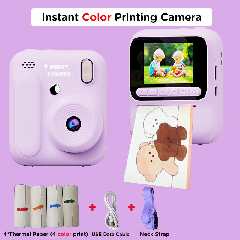 Kids Instant Color Printing Camera 1080P Colorful Po Thermal Print Toys Camera Video Games Music Children Boys Girls Gifts