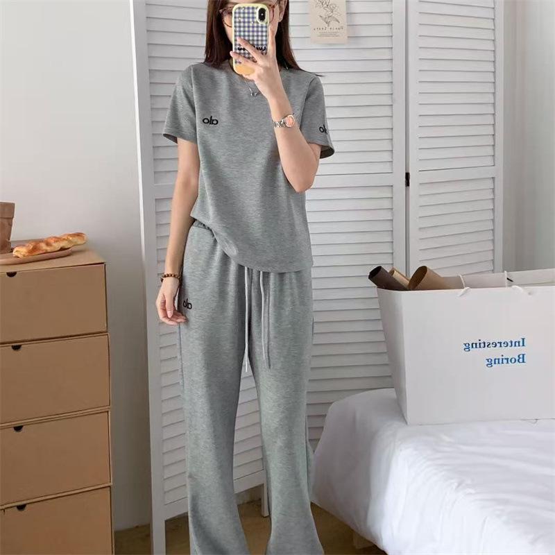 Korean Style Embroidered T-shirt & Wide-Leg Pants Two-Piece Set - Women's Summer Fashion Sportswear
