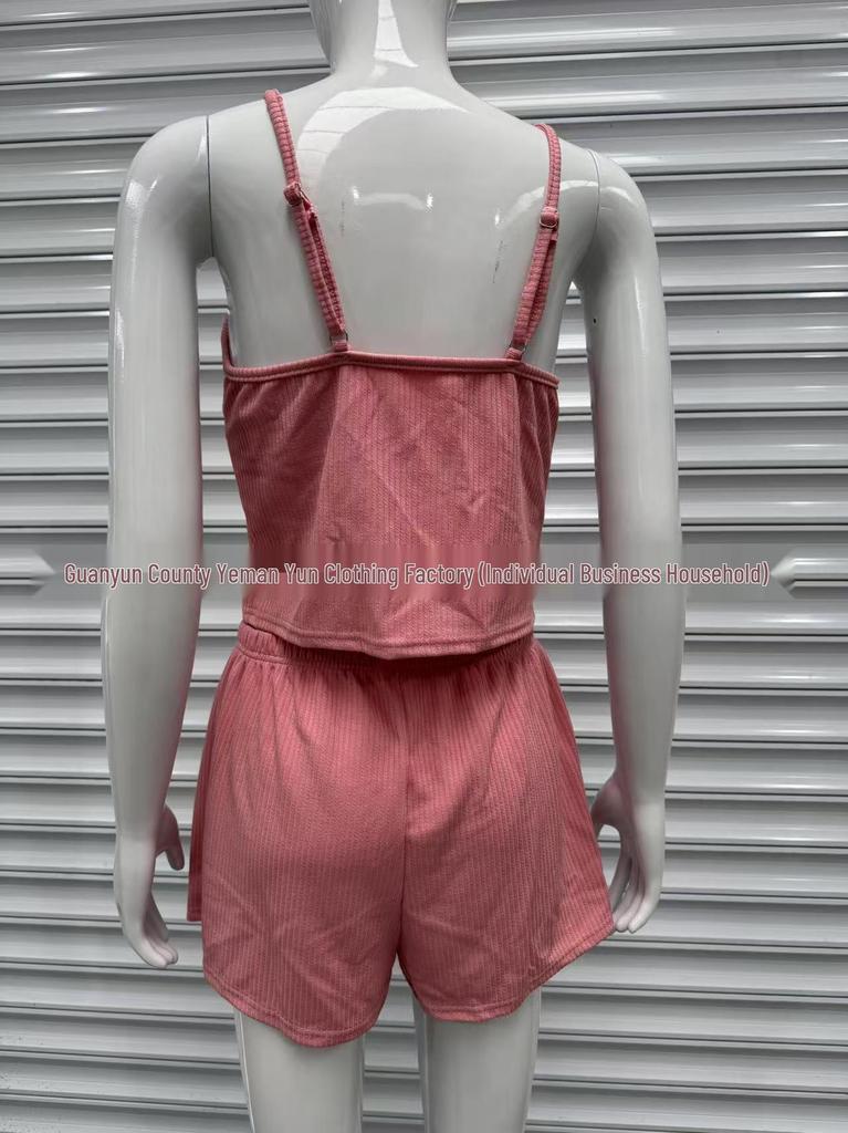 European & American Women's Sexy Solid Color Camisole and Shorts Set - Slim Fit Fashion