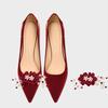 Fashion Women's Fashion Thin Heel Shoes Spring New Pointed Head Shallow Mouth Suede Flowers Anti-slip Wear-resistant Wedding Shoes