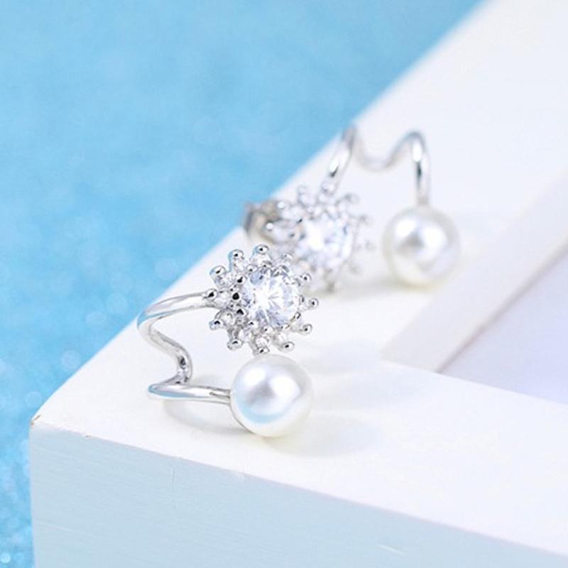 Cercei cu perle de imitație grațioase pentru femei Bijuterii strălucitoare din zirconiu pentru ceremonia de nuntă Accesorii de culoare argintie