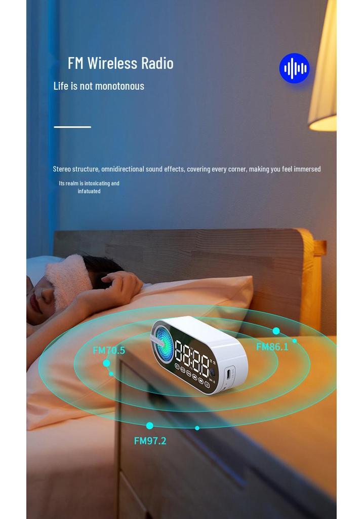 Mini Mirror Alarm Clock Bluetooth Speaker with TF Slot, Colorful Lights, Heavy Bass, FM, Portable Gift Speaker.
