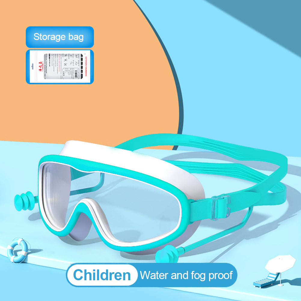 Large Frame Swimming Goggles with Earplugs for Kids High Quality Children's Antifog Swim Pool Glasses Waterproof HD Swim Eyewear
