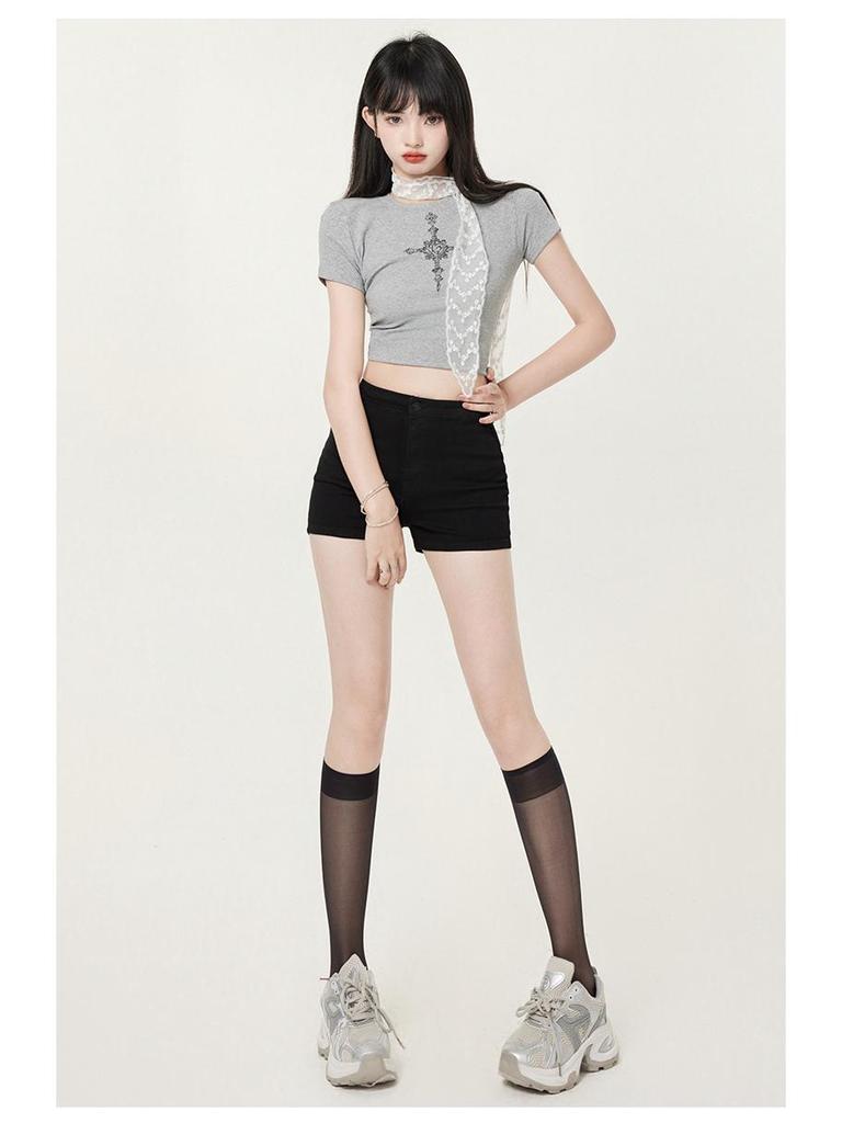 European & American Style High-Waisted Peach Hip Denim Shorts - Slimming Casual Summer Wear