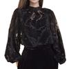 Vintage Lantaarnmouw Kant Blouse Shirt Franse Chic Velours Losse Pullover Sexy Kantoor Dame Doorzichtig Chic Tops Kleding