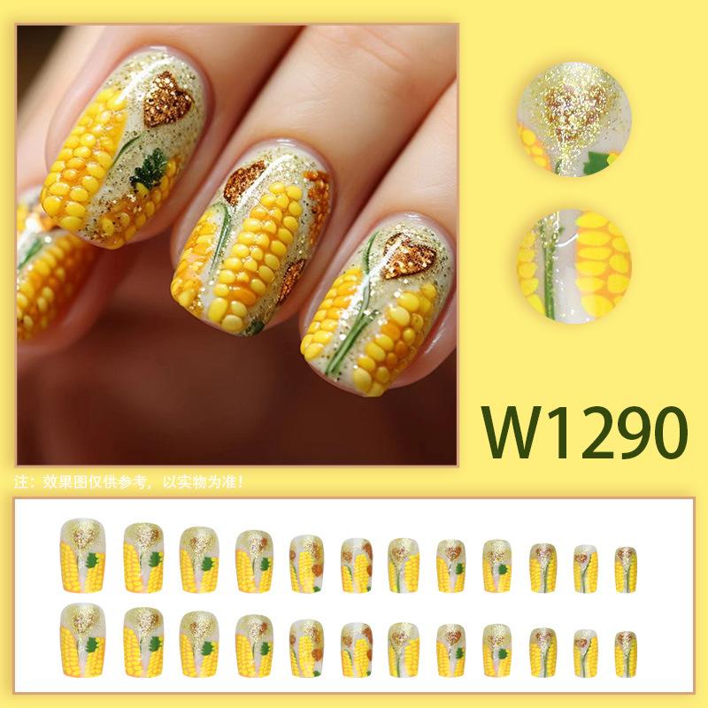 

24 Pieces Spring and summer new popular corn yellow gorgeous wear nail fresh natural manicure fake nails