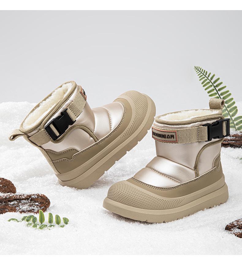 Hapi Bear Kids' Mid-Calf Winter Snow Boots with Velvet Lining - Boys & Girls Warm Cotton Shoes