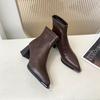 Winter Street Pointed Toe Women Ankle Thick Heels Female Retro Short Booties De Muje for Adult Women