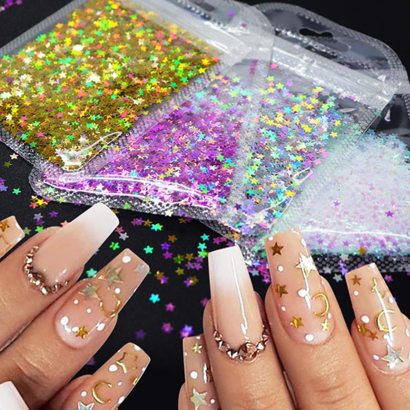Colour Holographic Laser Nail Glitter Mix Star Shape For Nail Art Nail Charm 3Mm Star Bling Decoration Accessories