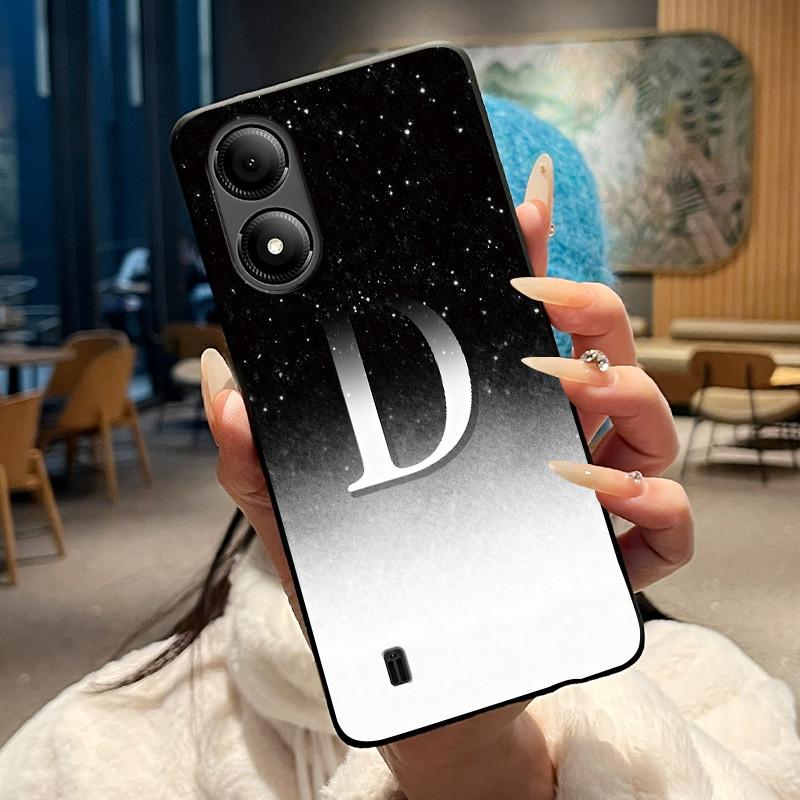 Exclusive Initial Letter With Flower Phone Case For ZTE Blade A33s Soft Silicone Black Case ZTE Blade A33s Anti-scratch Casing