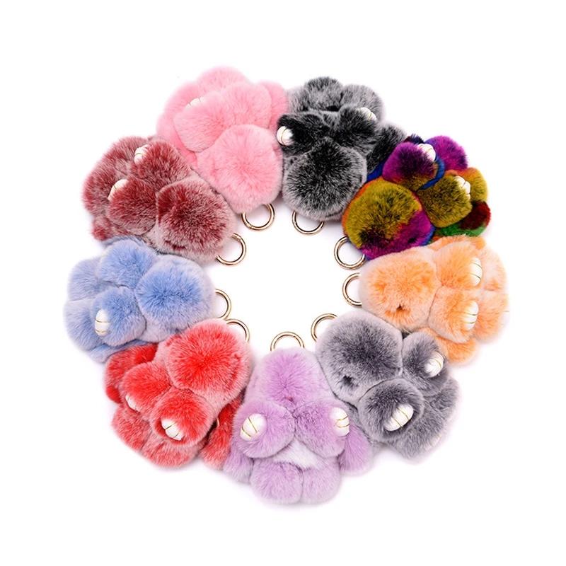13CM Mini Frost Rabbit Women Cute Plush Fur Pompom Bunny Key Chains On Bags Car Trinket Wedding Party Toys Gift Bag Charm