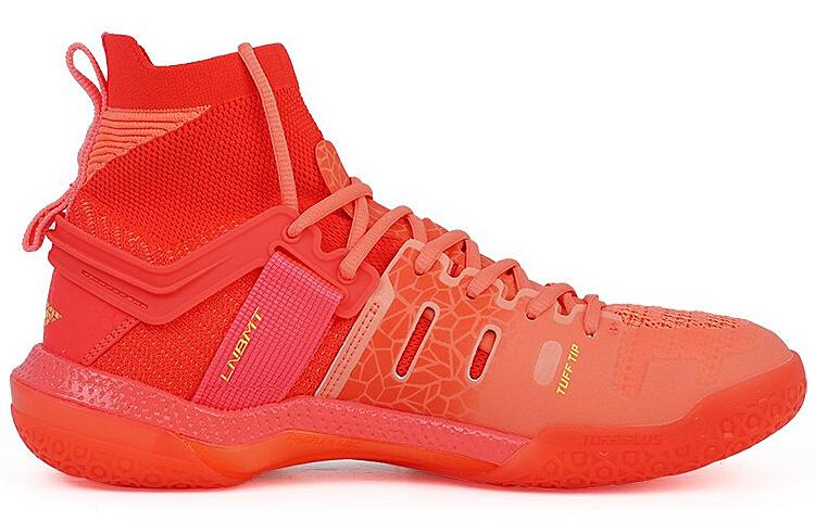Li Ning Roar II Rubber Cushioning Slip Resistant Abrasion Resistant High Top Badminton Shoes Men's Neon Fruit Red AYAQ011-2