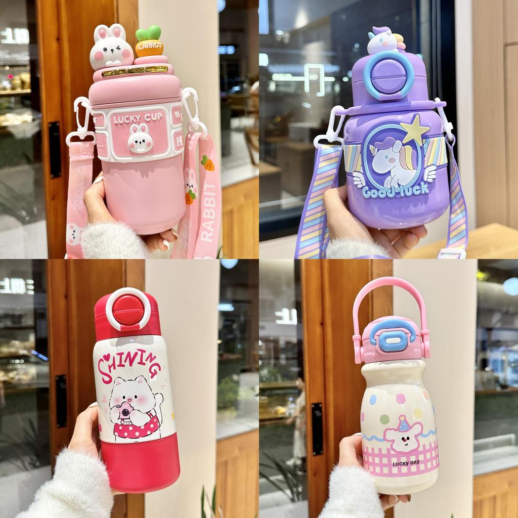 Capybara Childrens Insulated Water Bottle With Straw Lock For School And Travel